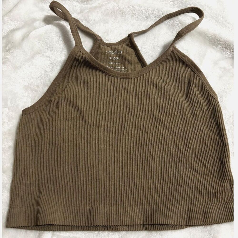 ODODOS Ribbed Bralette Large Earthy Neutral Seamless Soft Lounge Yoga Athleisure